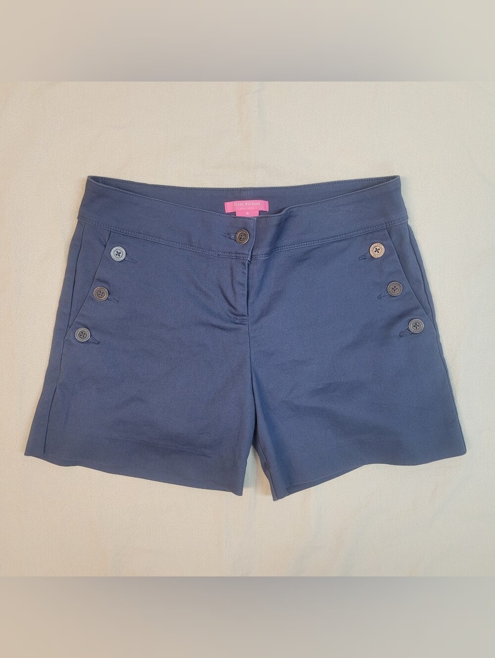 Isaac Mizrahi Navy Button-Detail Bermuda Shorts, Size 4 Preppy Nautical